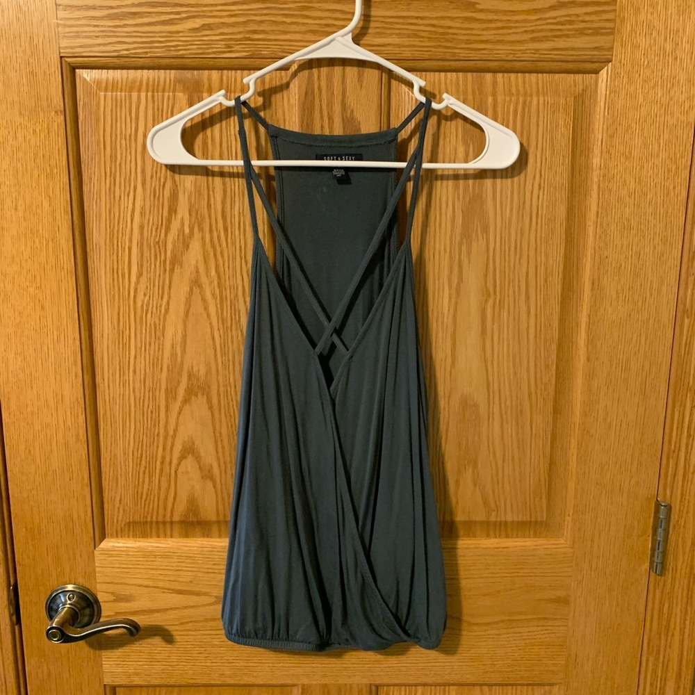 Dark teal, cross body tank top